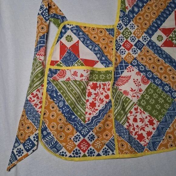 Vinitage Apron Adult Patchwork Floral Print Yellow Pockets Grannycore - Picture 8 of 14